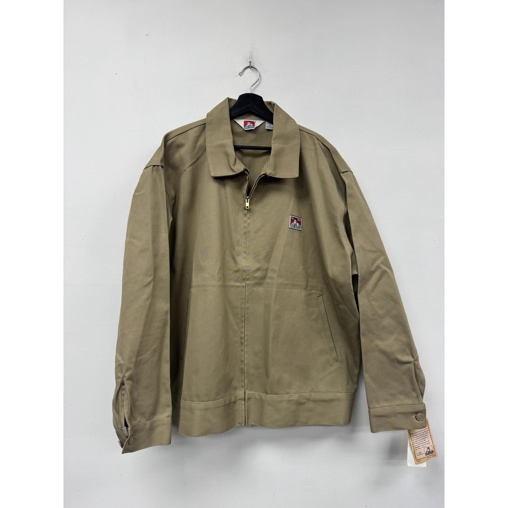 Ben Davis Eisenhower Jacket Mens 2XL‎ Khaki Canvas Workwear Bomber Collared Zip